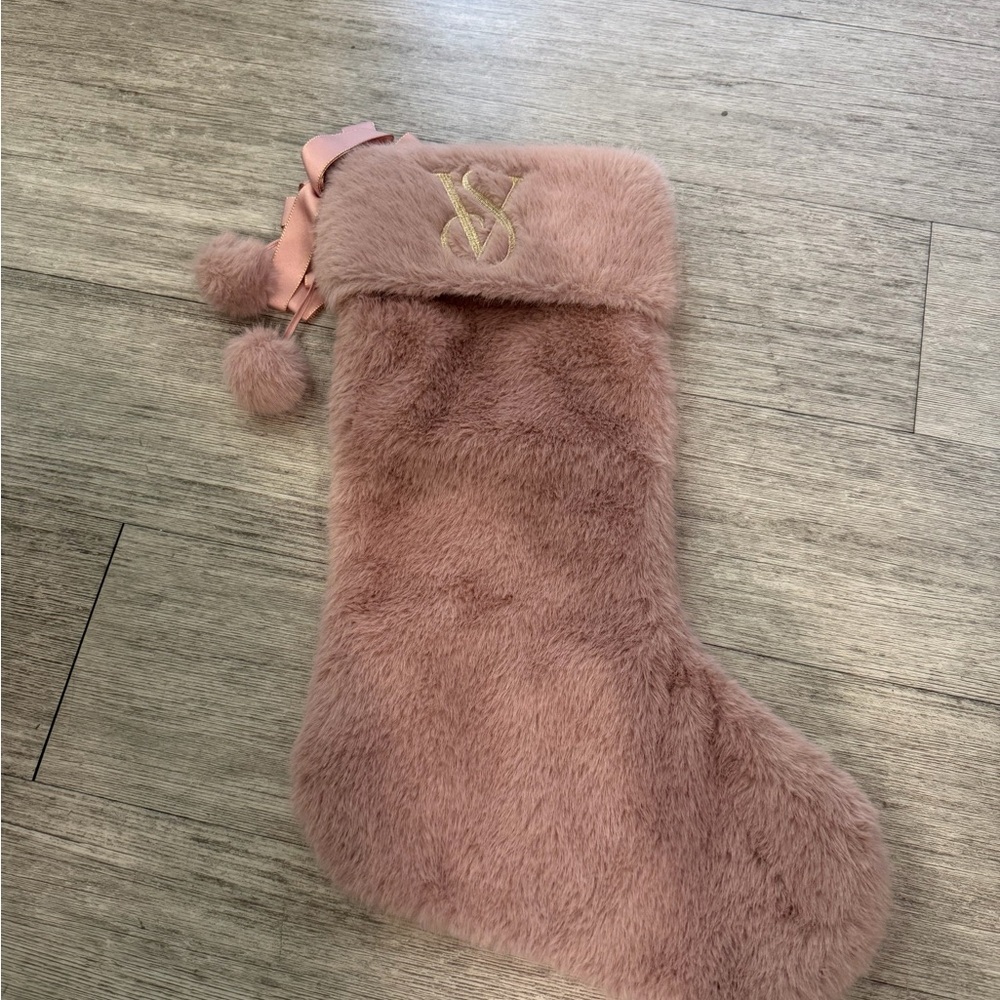 Victoria's Secret Mauve Pink Faux Fur Christmas Stocking